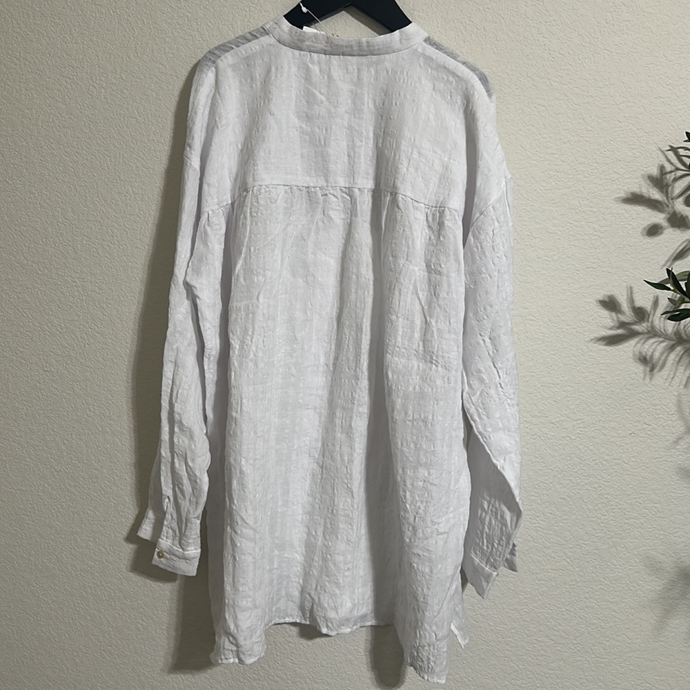 NWT EILEEN FISHER Linen Cotton Sheer Check Mandarin Collar Shirt - Picture 9 of 10